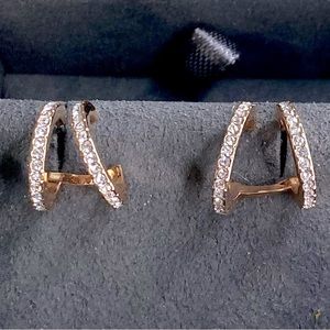 Nadri Double Huggie Pave and Rose Gold Earrings